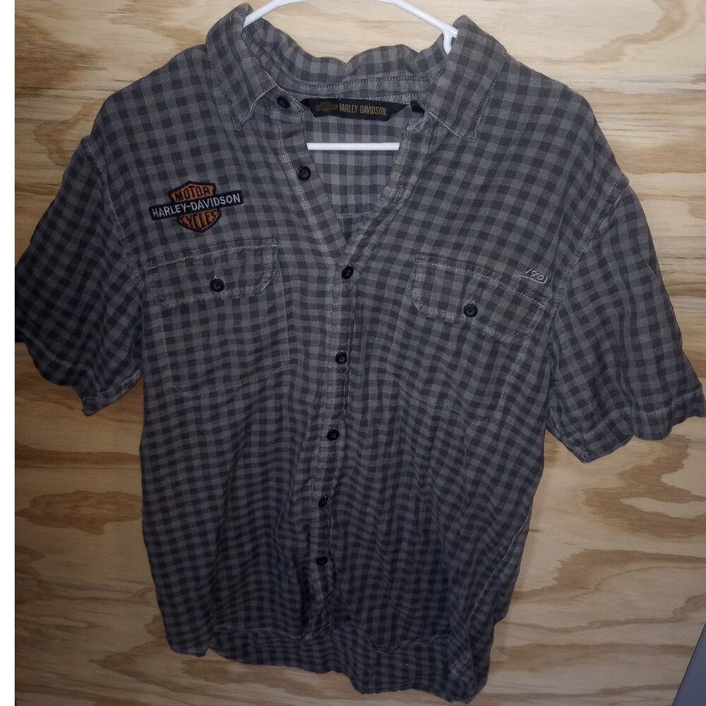 Men's Harley Davidson Logo Polo Button Medium Plaid